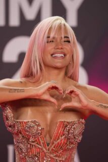 Karol G, Colombian singer-songwriter, performing on stage.