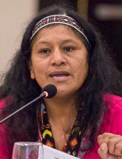 Aida Quilcué speaking at a political event in 2018