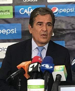 Jorge Luis Pinto during his third tenure presentation at Millonarios in 2018