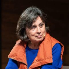 Laura Restrepo speaking at a literary festival in 2018