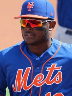 Herrera durante calentamientos con los Mets en 2019