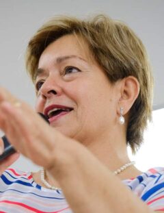 Gloria Inés Ramírez speaking at a public event in 2022